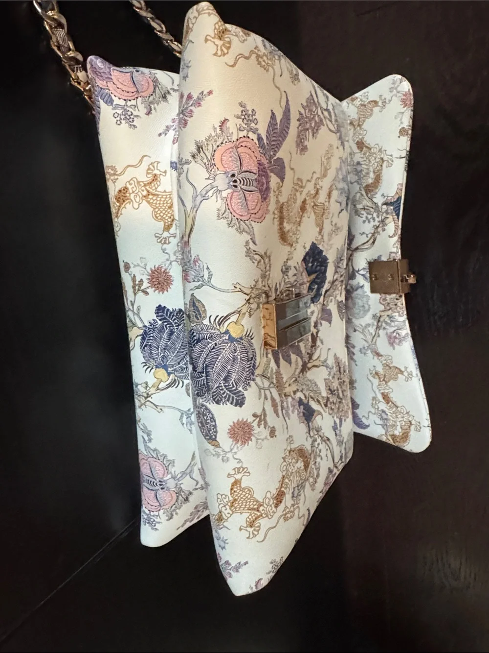 Floral Ivory Chain Strap Shoulder Bag